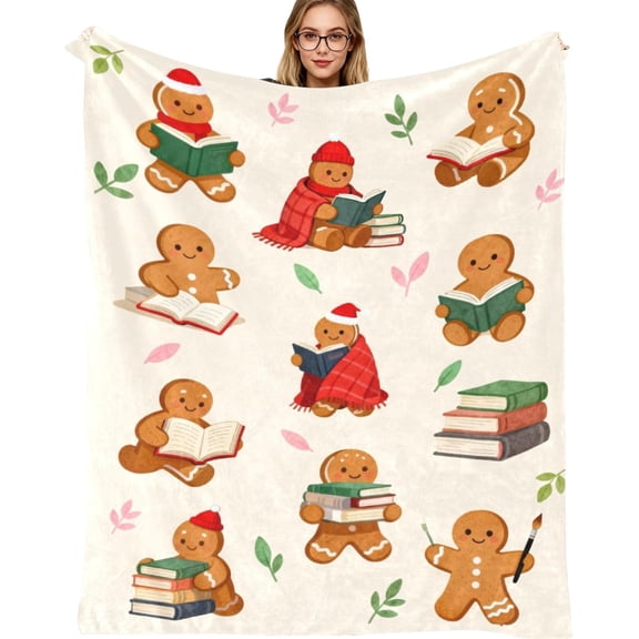 Gifts Blanket 50"x 60", Gingerbread Reading Blanket for Gingerbread Lover,Funny Flannel Booklish Blanket for Women Graduation Gift Librarian Bookworm