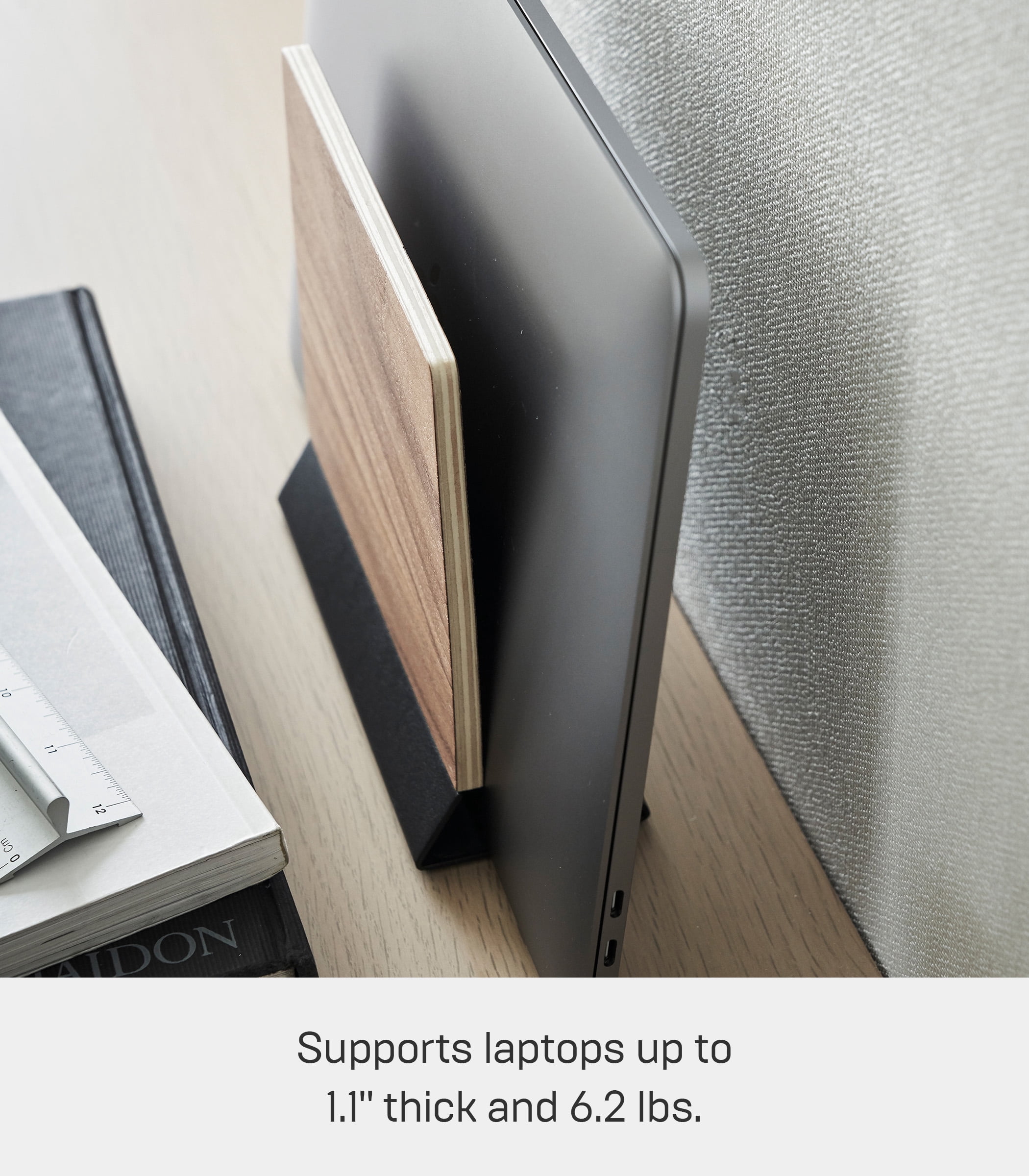 Yamazaki Home Slim Laptop Stand, Walnut, Steel + Wood, No Assembly