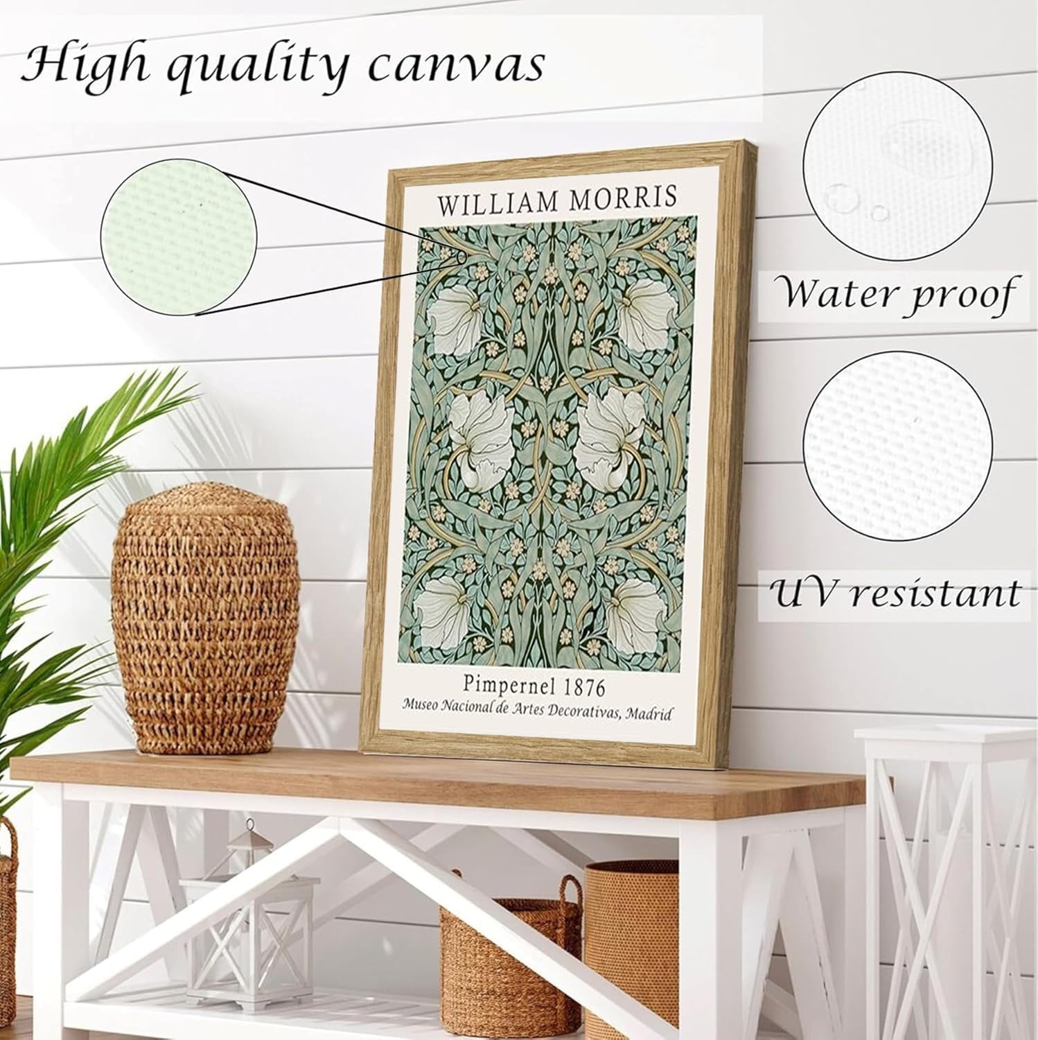 Induslyfe Framed Flower Wall Art Canvas Decor Set of 3, William Morris, Matisse Wall Art Framed Prints Poster Mid Century Modern Art, Gogh Floral Botanical wall art living room bathroom bedroom 12x16