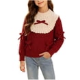 thumbnail image 3 of Crunowin Girls Pullover Knit Sweater Round Neck Long Sleeve With Bow Winter Kids Casual Outerwear Tops Red Size 1T, 3 of 8