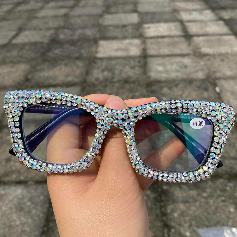 Oprah style Bling Rhinestone Square Reading Glasses For Women Shiny Diamond Blue Light Blocking Eyeglasses Walmart