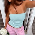 thumbnail image 2 of THDHVS Strapless Bras for Women, Double Layer Striped Bandeau Bra Fashion Top Wear Alone or Under Light Blue, 2 of 10