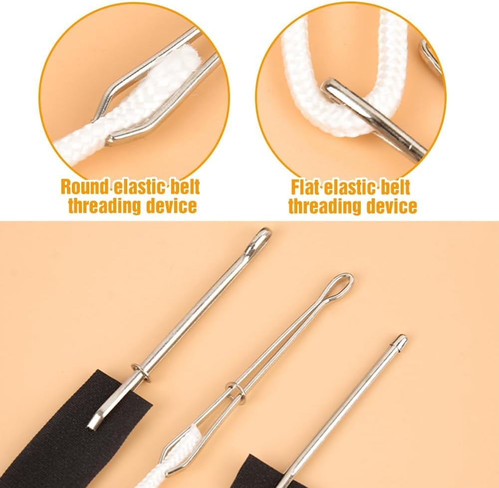 DIY Rope Threader Clip, 2025 New Sewing Clips Drawstring Threader Tool Set, Sewing Loop Turner Hooks Metal Easy Pull with Tweezer Sewing Tool for Hoodies, Shorts, Pants (A*2PCS+B*2PCS)