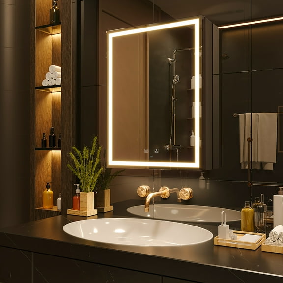 KWW 20 x 28 inch Anti-fog Single Door LED Bathroom Medicine Cabinet