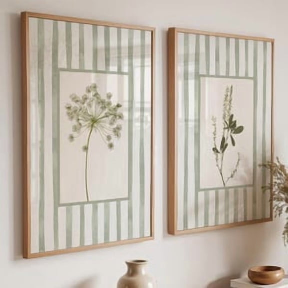Sage Green Floral Wall Art Prints Set of 2: Cottage Style Botanical Decor, Poster Only