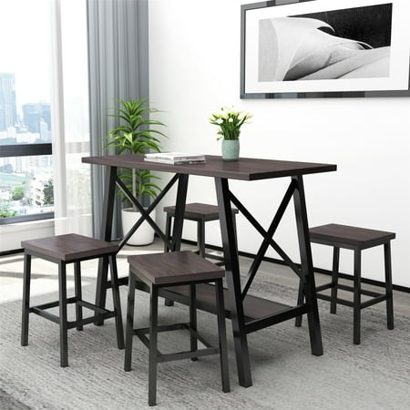 5-Piece Bar Table Set, Counter Height Bar Table With 4 Bar Stools
