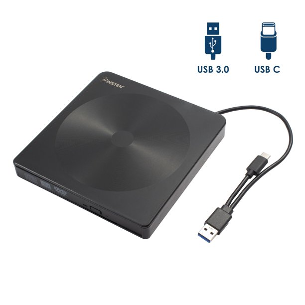 Insten Portable External Dvd Drive Usb 3 0 With Usb C Cable Dvd Disc Rw Optical
