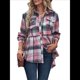 thumbnail image 2 of Camisas A Cuadros para Mujer, de Larga, con Botones, Estilo Babydoll, Peplum, Blusas Informales Extragrandes con Bolsillos Rosa M, 2 of 10