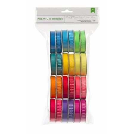 - Ribbon Spools Value Pack Bright Colors Solid Polka Dot 24Ct
