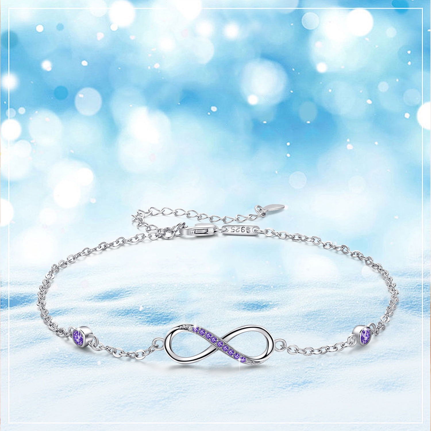 Cuoka Adjustable Anklets Sterling Silver Infinity Endless Love for Women Girlfriend White Gold Plated Valentines Day Mother’s Day Jewelry Anklet Birthday Gifts