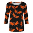 thumbnail image 5 of FAVIPT Womens 3/4 Sleeve Tops Halloween Day Bat Graphic Print Blouses Crew Neck Basic Loose Fit Tees Casual Trendy Fall 2025 Tops Orange,L, 5 of 7