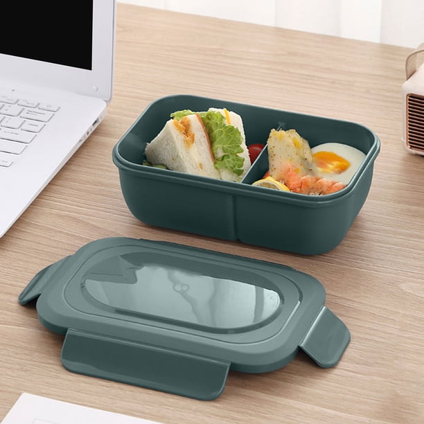 Fiambrera bento apta para microondas y lavavajillas | Contenedor de comida de 2 compartimentos para adultos y niños | Apilable | Verde, azul y rosa