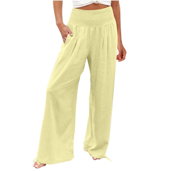 XuJwPNcy Women's Cotton Linen Palazzo Pants Summer Boho Wide Leg High Waist Casual Lounge Pant Beach Travel Vacation pant