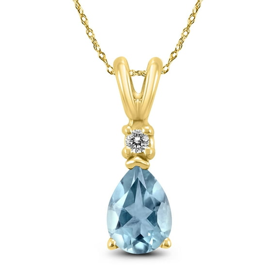SZUL Women's 14K Yellow Gold 6x4MM Pear Aquamarine and Diamond Pendant