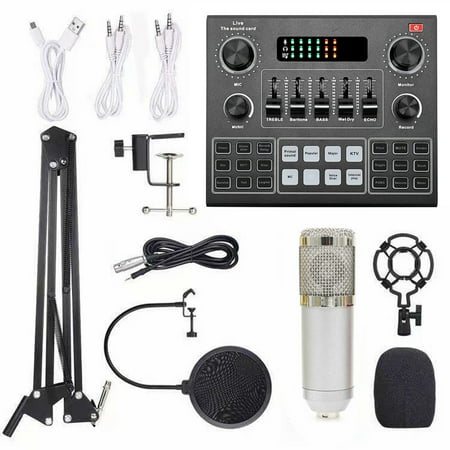 moobody Multifunctional Live V9 Sound Card and BM800 Suspension Microphone Kit Broadcasting Recording Condenser Microphone Set Intelligent Webcast Live Sound Card for Computers and Mobilephone