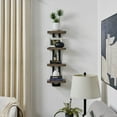 thumbnail image 5 of Danya B. 4-Tier Ladder Bracket Floating Wall Shelves - Black Metal and Walnut Finish, 5 of 14