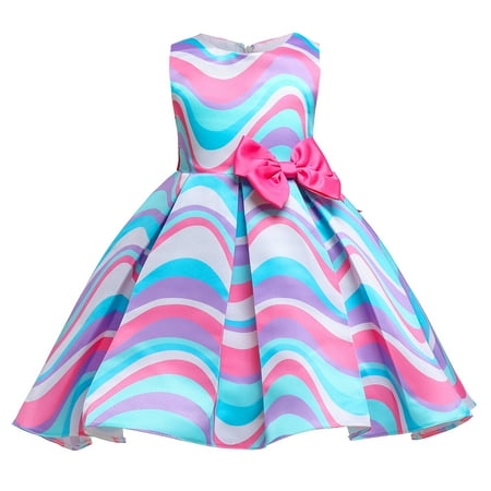 

NZRVAWS Toddler Baby Girls Princess Dress Stripe Bow Sleeveless Round Neck Dress 1PCS Princess Dress 2-3T
