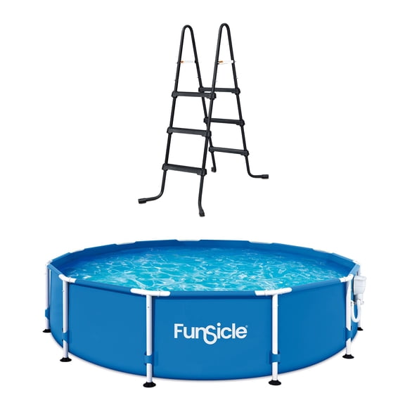Funsicle 36” SureStep 3 Stair Pool Ladder w/ 12' x 30" Round Swimming Pool