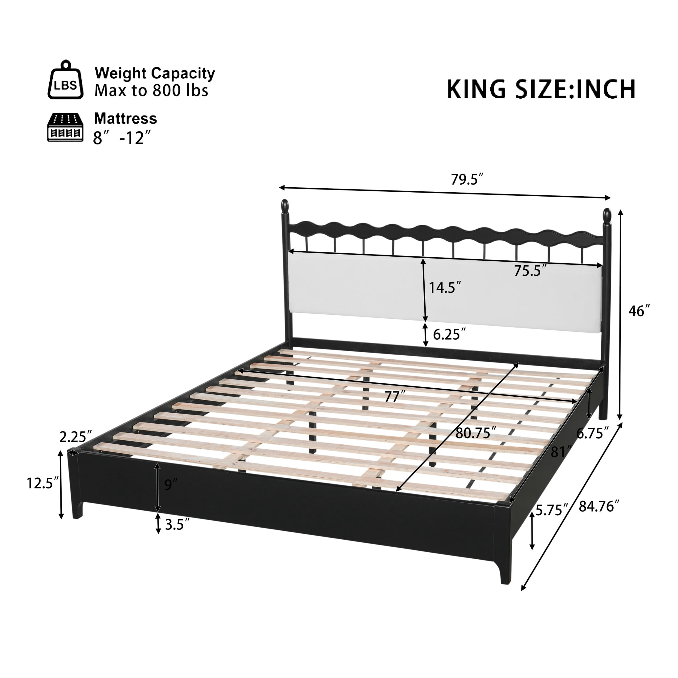Christopher Knight Home Transitional Platform Bed Frame with Upholstered Headboard, King Size, Black