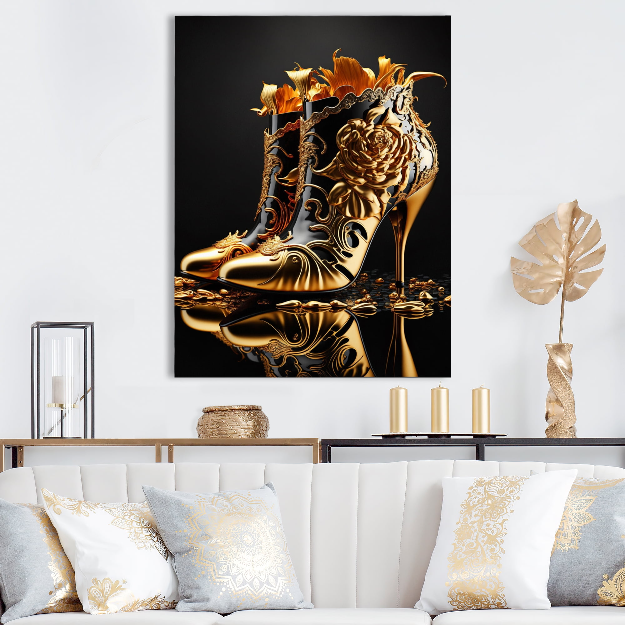Designart Golden Mechanic High Heel I Canvas Wall Art