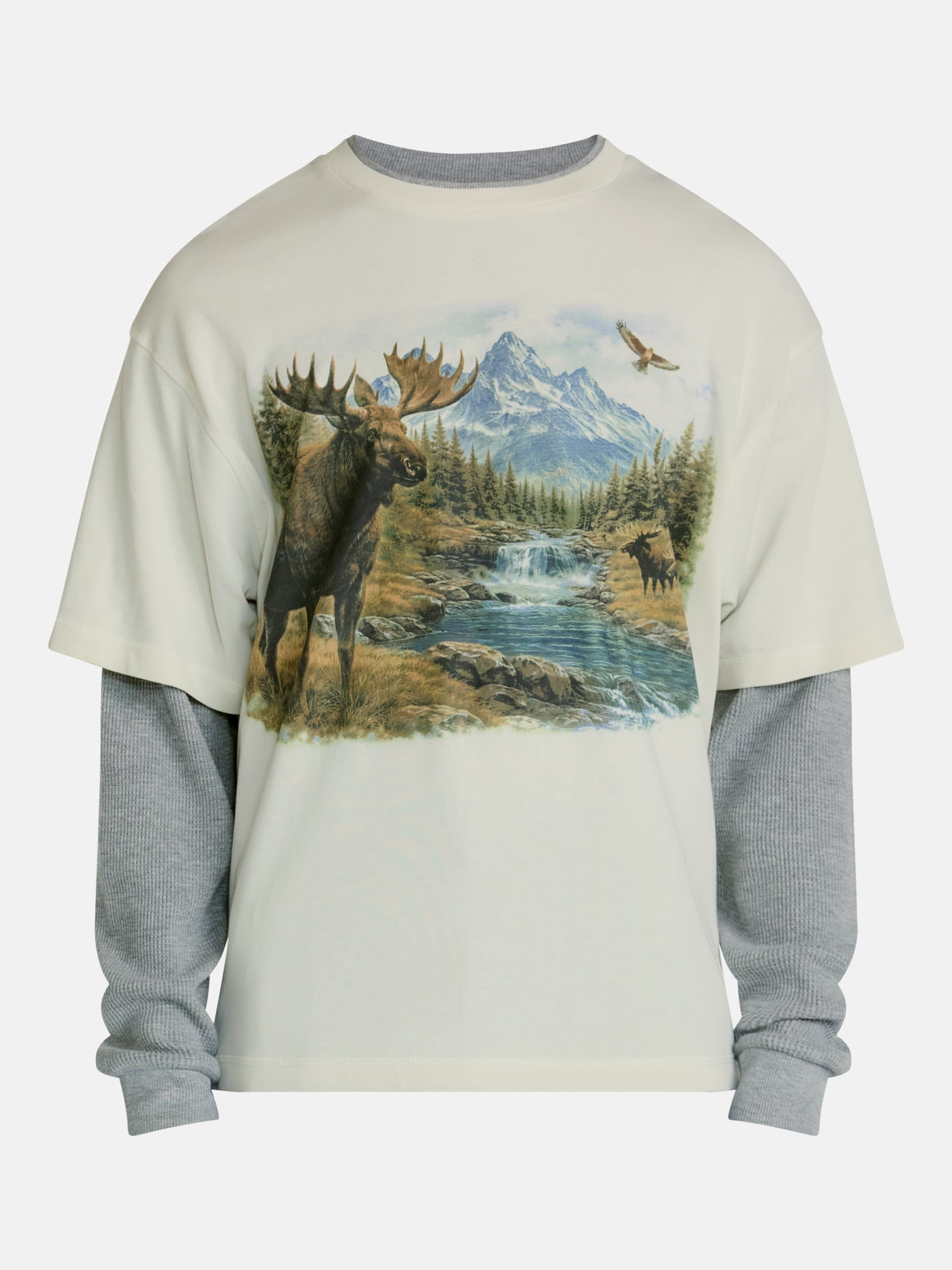 No Boundaries Layered Look Graphic Tee with Long Sleeves, Men’s & Big Men’s XS-4XLT