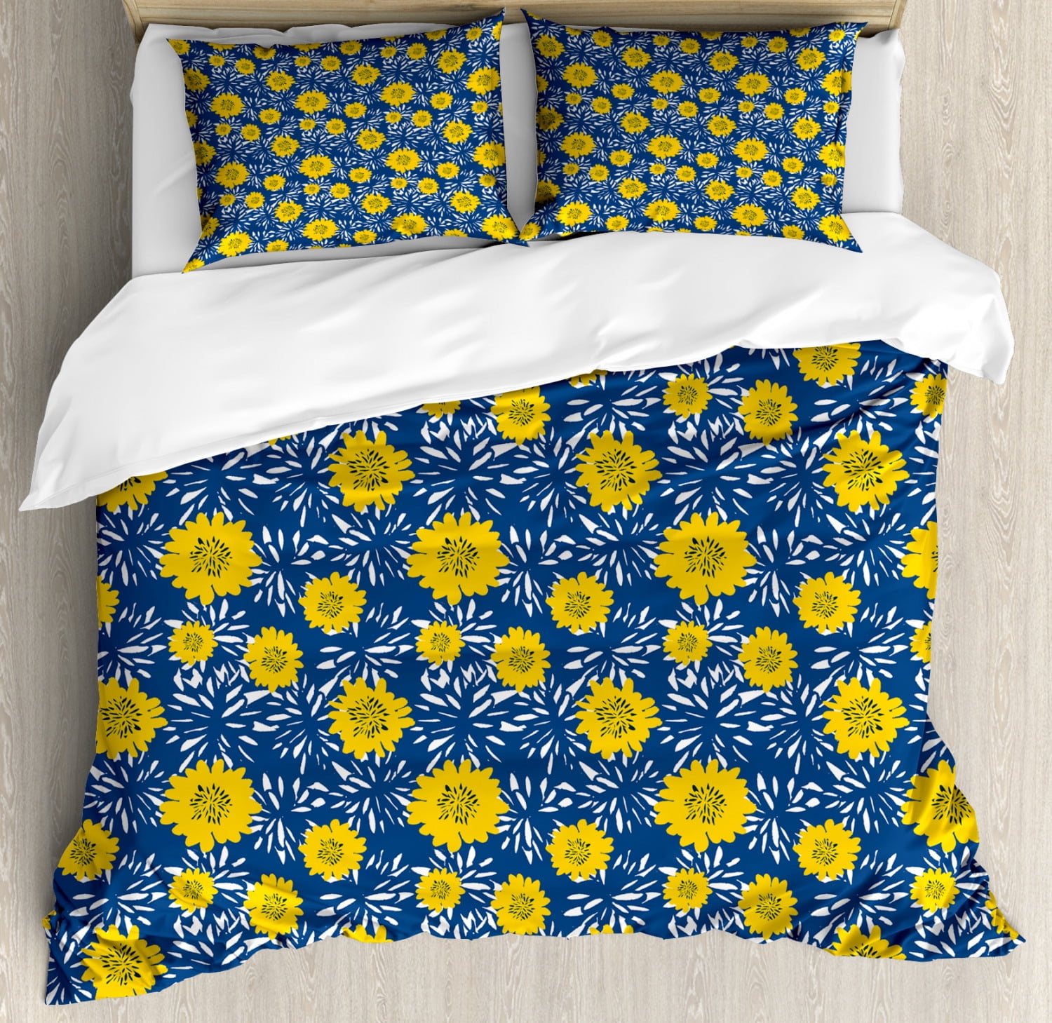 Flower Duvet Cover Set Queen Size, Vibrant Lily Blossom Paintbrush