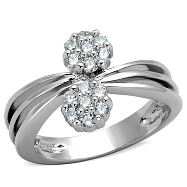 Alamode 3W767-5 Women Rhodium Brass Ring with AAA Grade CZ in Clear - Size 5