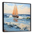 thumbnail image 2 of Designart "Horizon of Orange Sailing Boat III" People Framed Wall Art - Traditional Orange Nursery Teddy Bear Bedroom Framed Canvas Wall Art, 2 of 6