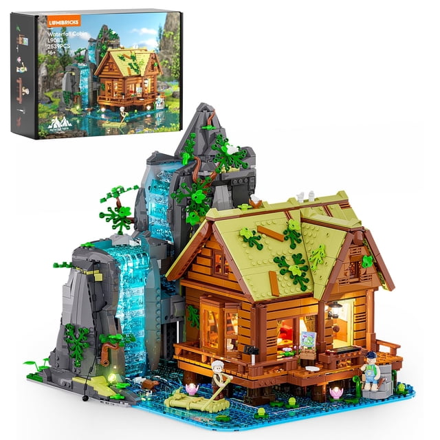 Juego de ladrillos de construcción Lumibricks Waterfall-Cabin con 2539 piezas