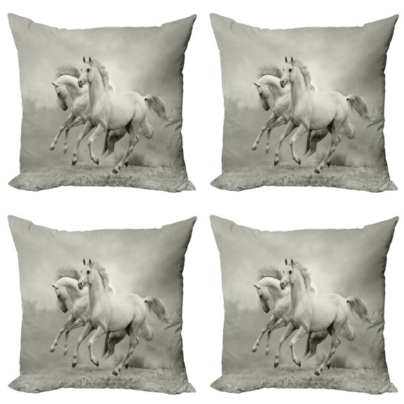 Ambesonne Black White Throw Pillow Cover 4 Pack, Horse Freedom Theme, 24", White and Black