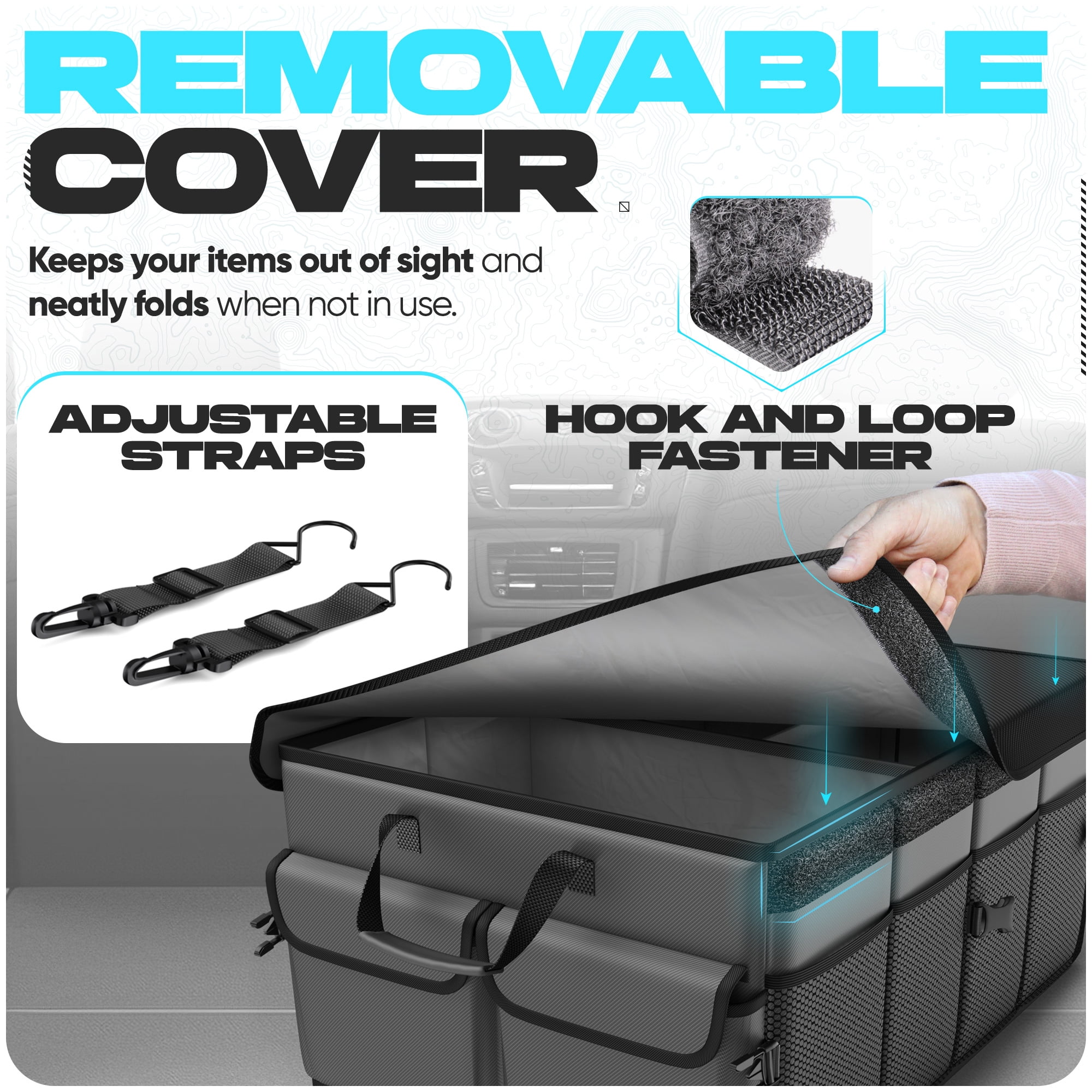 FORTEM Car Trunk Organizer, Collapsible Multi Compartment SUV Organizer, Foldable Storage for Car Accessories for Women Men, 600D Oxford, Non Slip Bottom, Securing Straps, Soft Cover (65L)