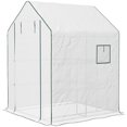 thumbnail image 1 of CoSoTower Portable Greenhouse, Walk-In Small Outdoor Green House with 2 Tier U-Shaped Flower Rack Shelves, 4.6' x 4.7', White, 1 of 7