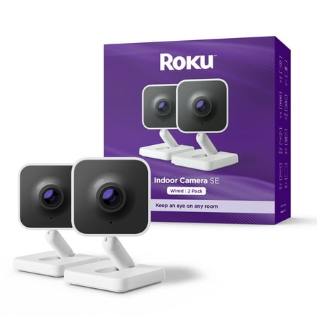 Roku Indoor Camera SE 2025 - Home Security - 2-Pack - Wired Security Camera with 1080p HD & Wi-Fi 6