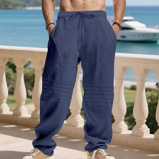 Pantalones largos para hombre, de ocio, con bolsillo, cordón, tubo recto, sueltos, fáciles de doblar, de moda, de poliéster