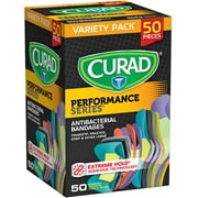 Curad Performance Series Adhesive Bandages, Assorted Variety Pack Includes Fingertip, X-Large & Knuckle Bandages, 50 Count