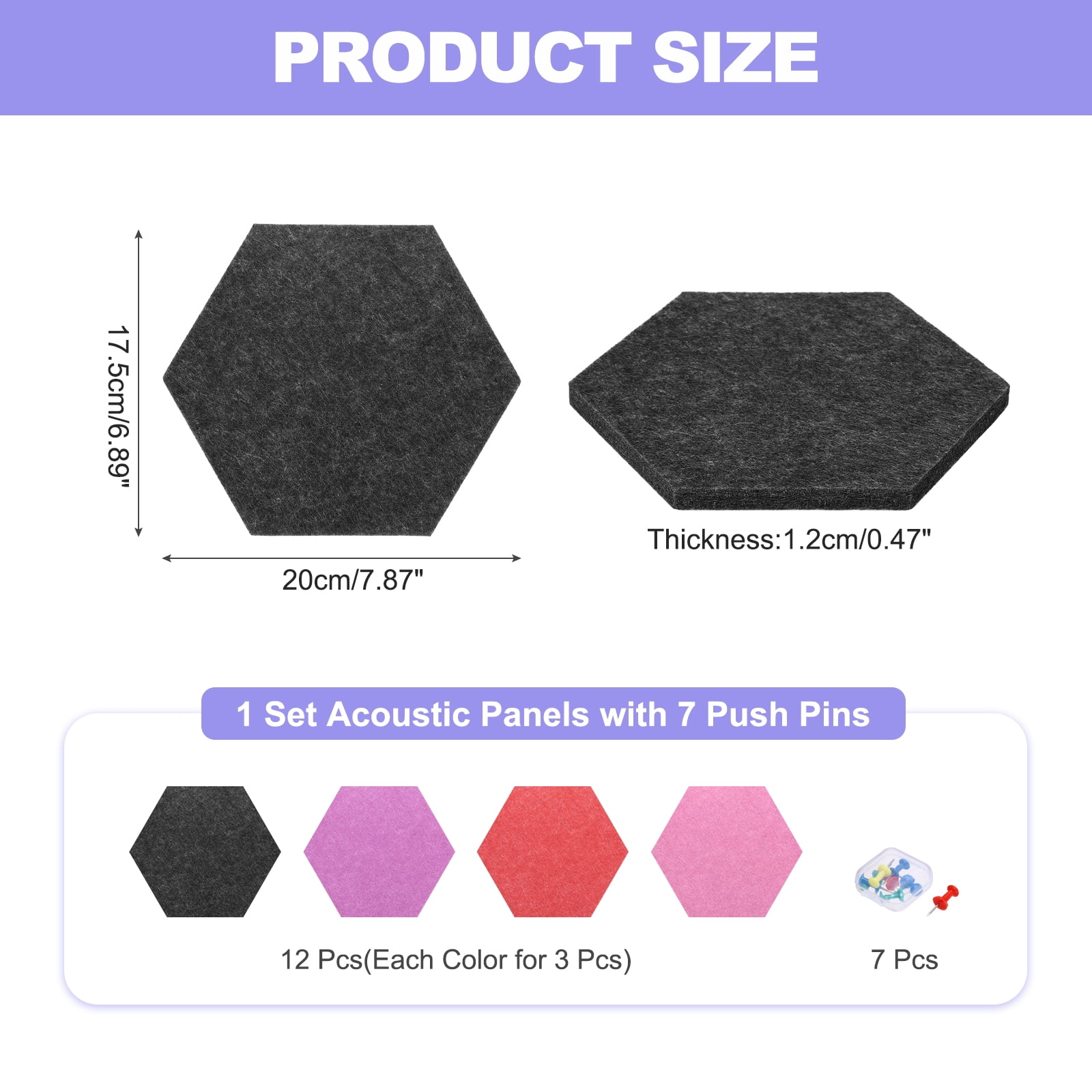 Uxcell 12 Pcs Hexagon B1 Acoustic Panels with Push Pins 7.87'' x 6.89'' Burgundy Red Rose Red Water Red