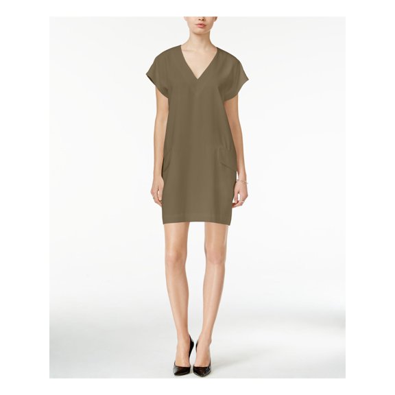 BAR III Womens Green Dolman Sleeve V Neck Knee Length Shift Dress M