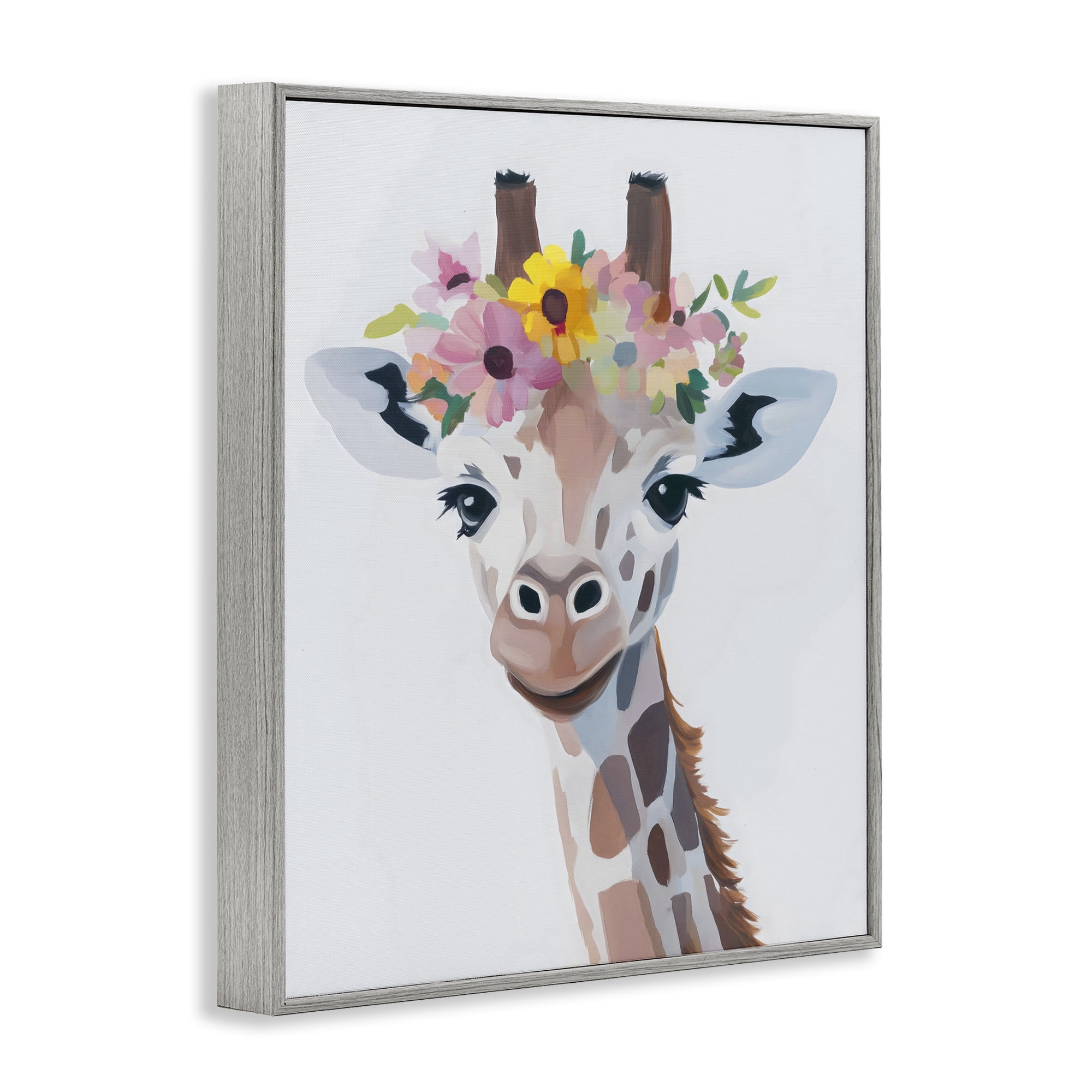 Stupell Industries Flower Crown Giraffe Gray Framed Giclee Art, design by The Prints Vibe