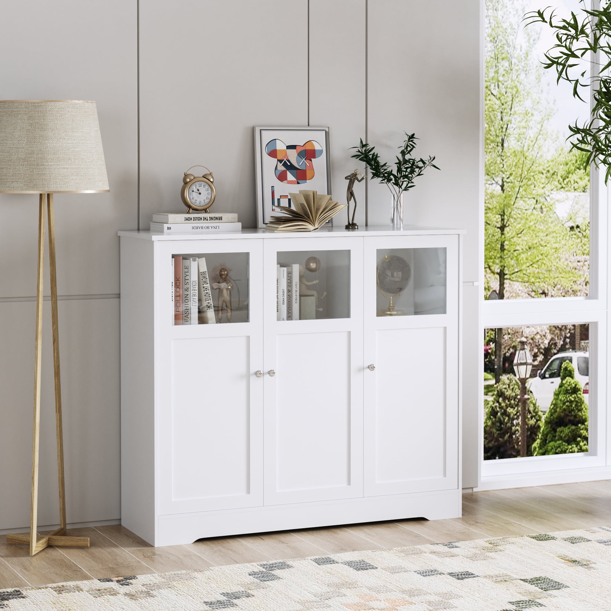 Homfa White Accent 37.4'' Tall Storage Sideboard with