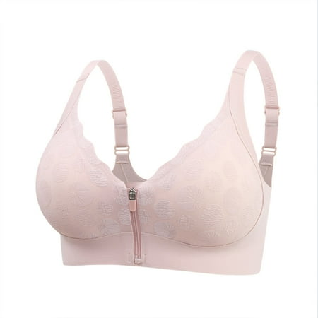 Riforla Women s Seamless Front Zipper Large Stretch Fixed Cup Lift Plus Size Bra Without Underwire Women Bras Pink L