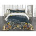 thumbnail image 3 of Ambesonne Psychedelic Quilted Bedspread Set 3 Pcs, Mandala Paisley, Queen Size, Blue Yellow, 3 of 5