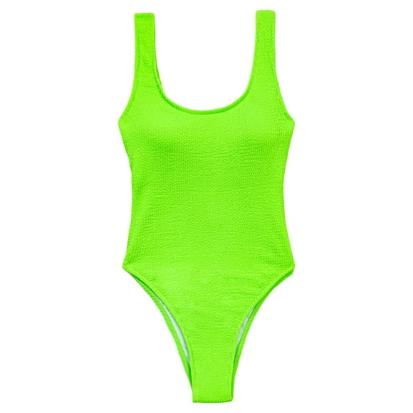 Traje de baño sexy para mujer sin espalda, para niñas sin mangas con almohadillas para el pecho, traje de baño elástico verdoso fluorescente