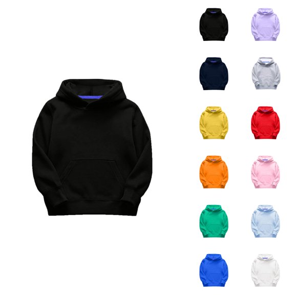 Kids Basic Hoodies Long Sleeve Fall Winter Lined Plain Hooded Sweatshirt with Pockets for Boy Girl Pullover Top