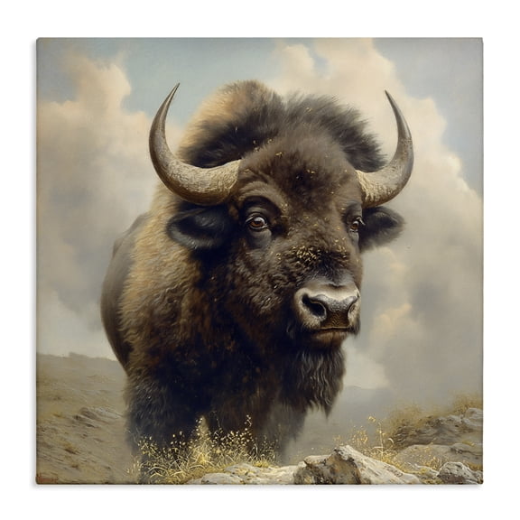 Stupell Industries Strong Bison Horns Animals Painting Wrapped Canvas Art Print Wall Art, 17 x 17