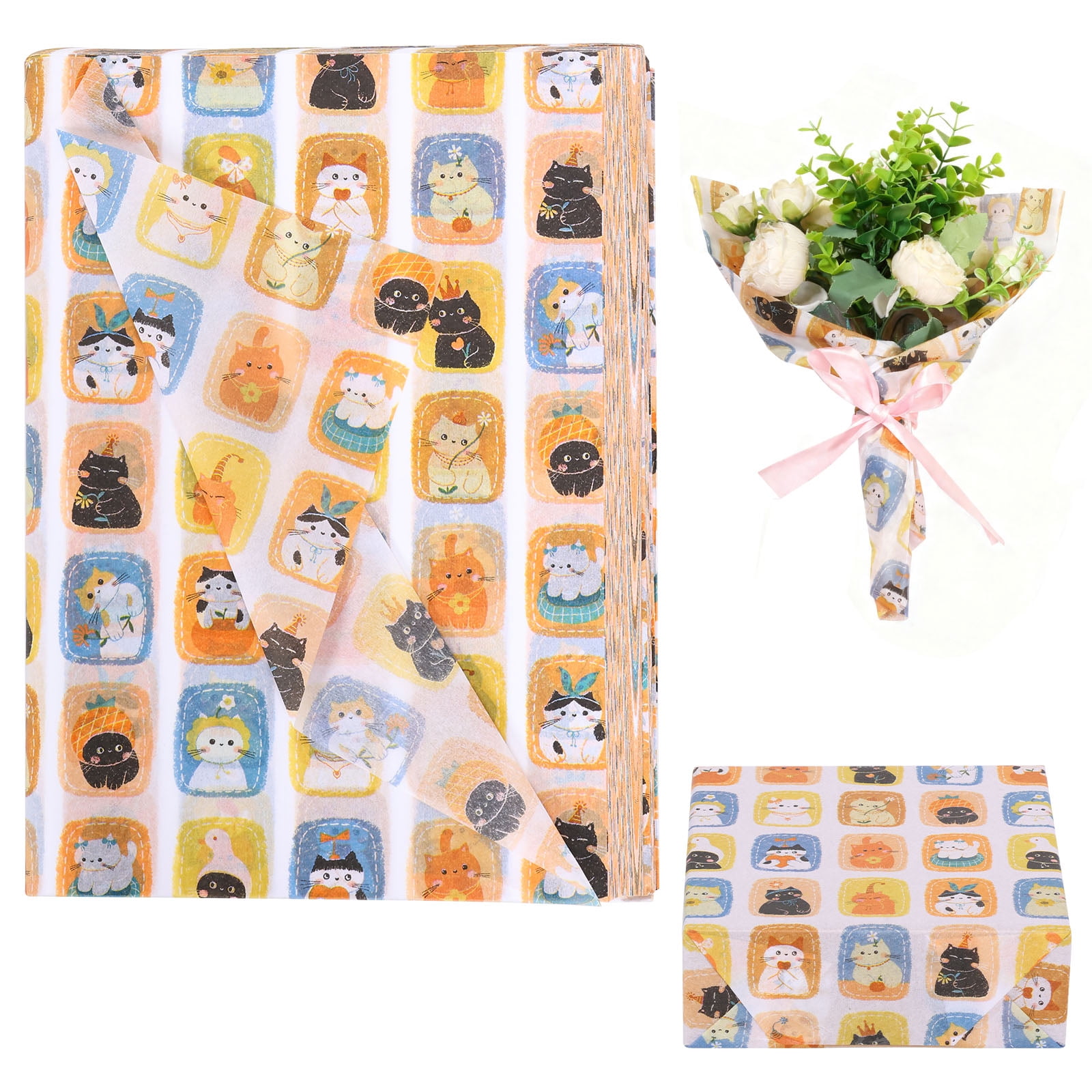Atopoler 200 Sheet Cartoon Tissue Paper,Cute Animal Floral Preasent Wrap Tissue Paper for Wrapping Crafting Packing,20 x 14 inches,Orange Color