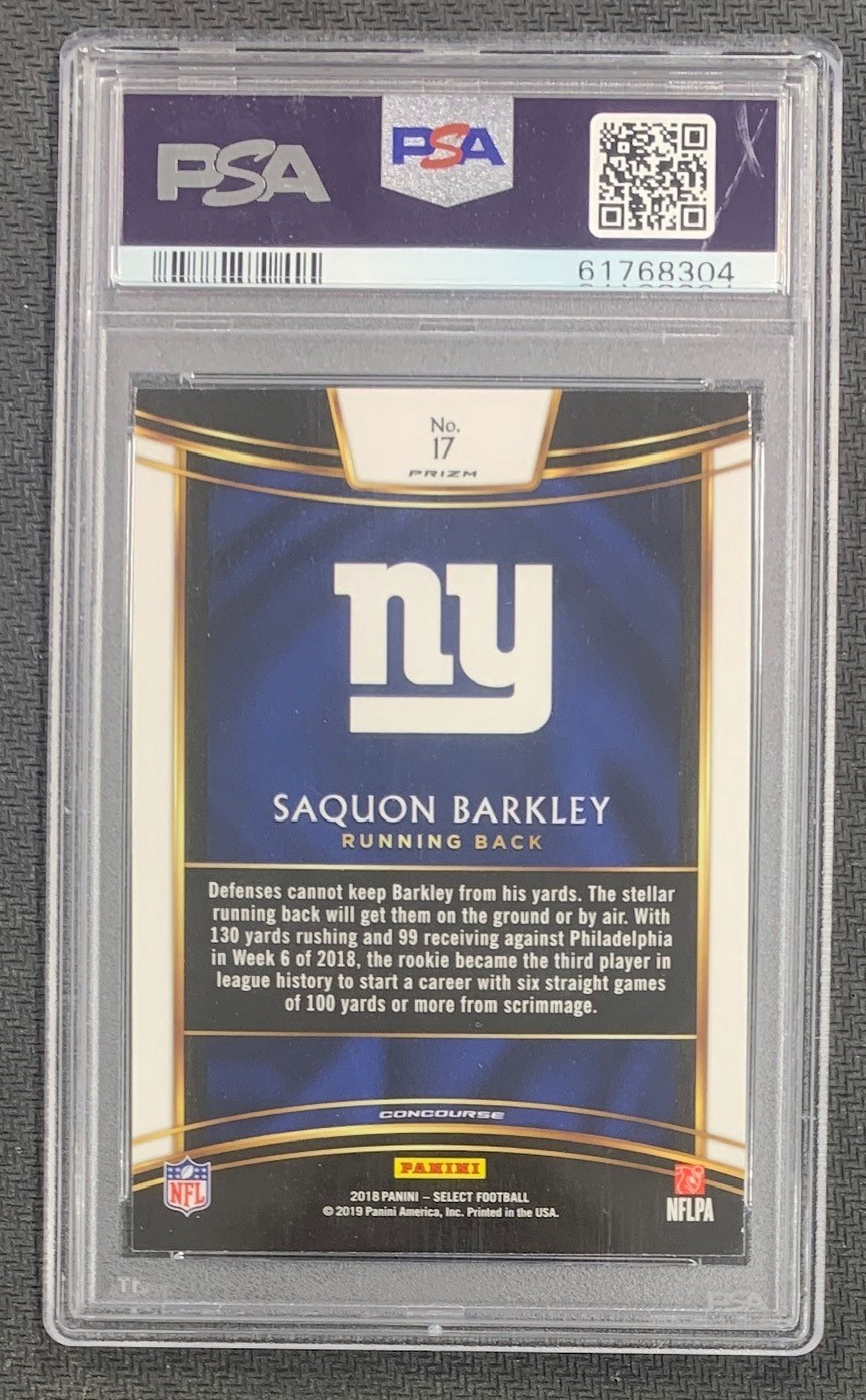 Saquon Barkley 2018 Panini Select Silver Prizm Football Rookie Card #17 Graded PSA 9