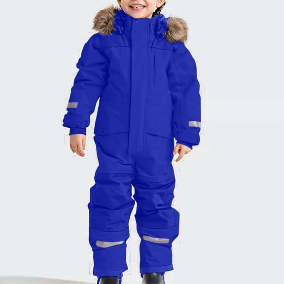 Toddler Snowsuit for Kids Youth Zip up Hooded Jackets Overalls Outdoor Ski Long Sleeve Waterproof Jumpsuits Windproof Reflective Strip One Piece with Pockets Winter Outfits