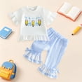 thumbnail image 2 of enyan Toddler Little Girl Clothes Fruit Print Short Sleeve Tops Plaid Flared Pants Set Back To School Summer Outfit(Blue,2-3 Years), 2 of 6