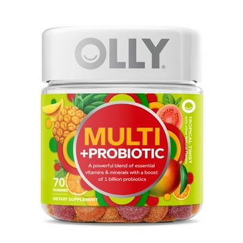 OLLY Adult Multi + Probiotic Gummies, Daily Multi Supplement, s A, C, E, 70 Ct