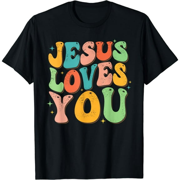 t-shirtJesus Loves You Retro Groovy Style Graphic Design Women T-Shirt mens t shirt，black，women，funny，misfits，men，journey